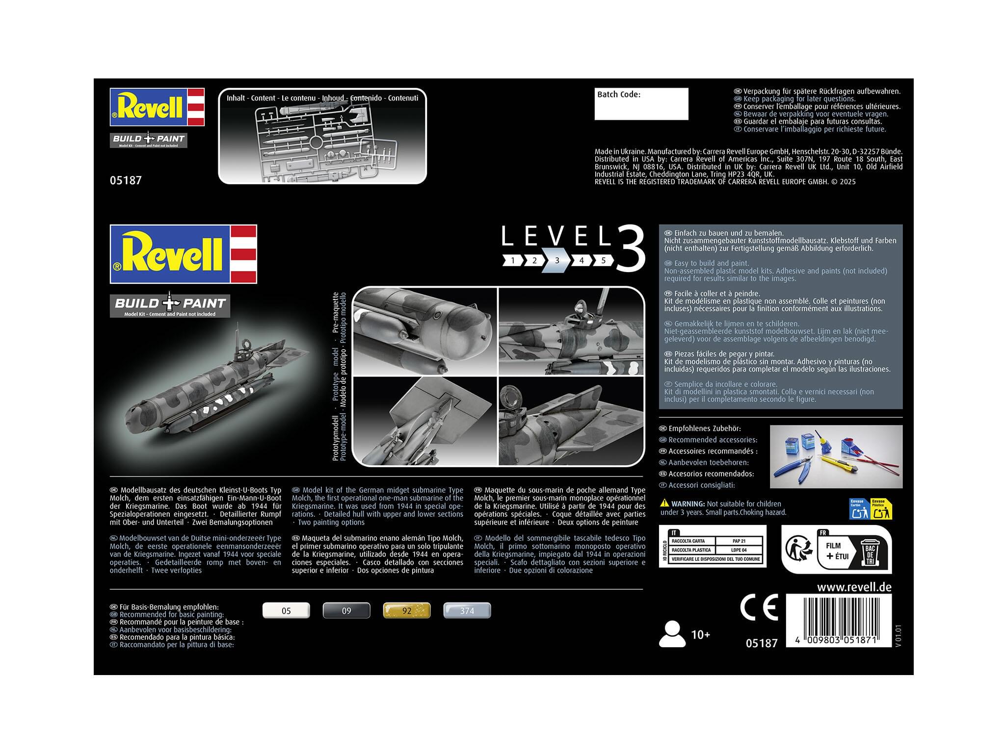 Maquette sous marin Revell 05187 German Midget Submarine Type Molch