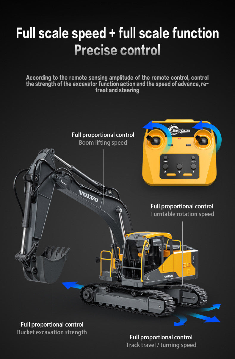 Pelleteuse RC E598-003 1/16 Volvo Licence Pelle + 3 outils avec 2,4 GHz