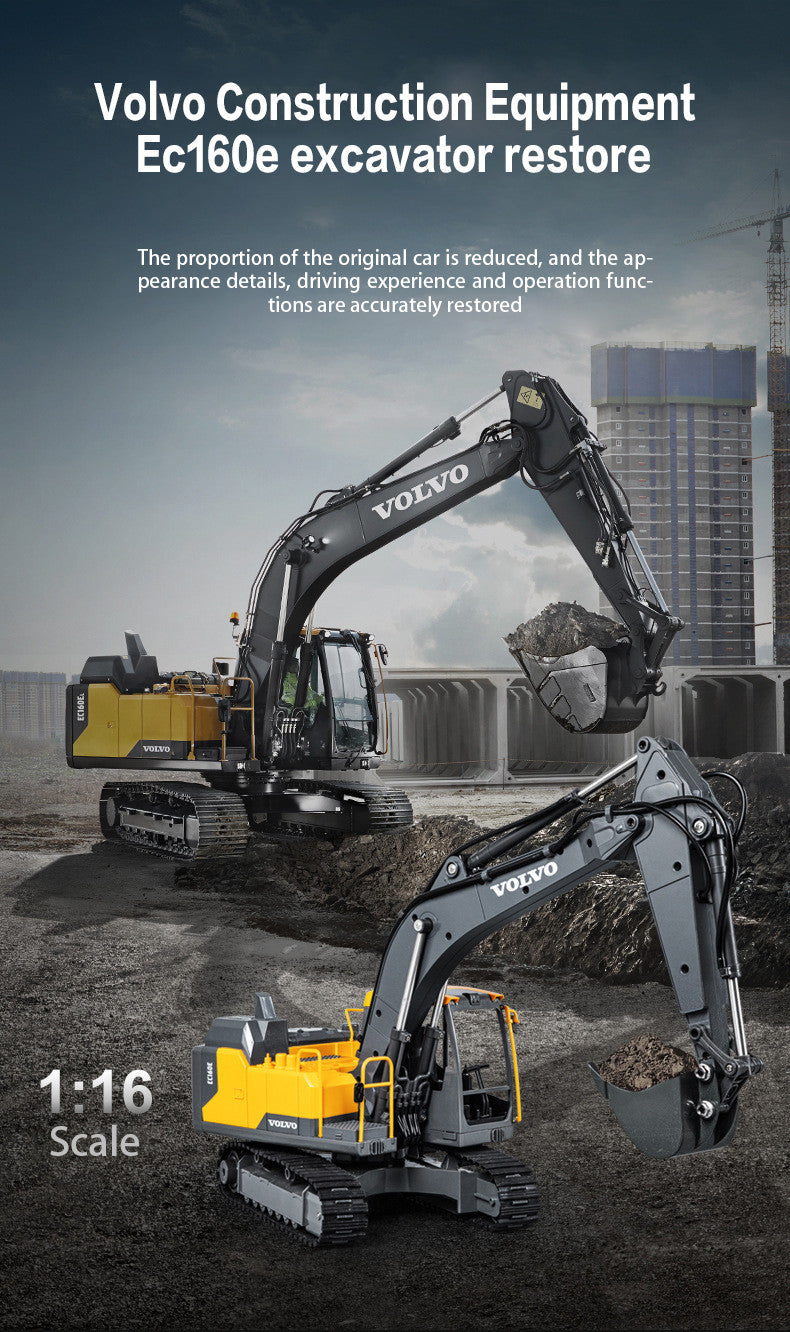 Pelleteuse RC E598-003 1/16 Volvo Licence Pelle + 3 outils avec 2,4 GHz