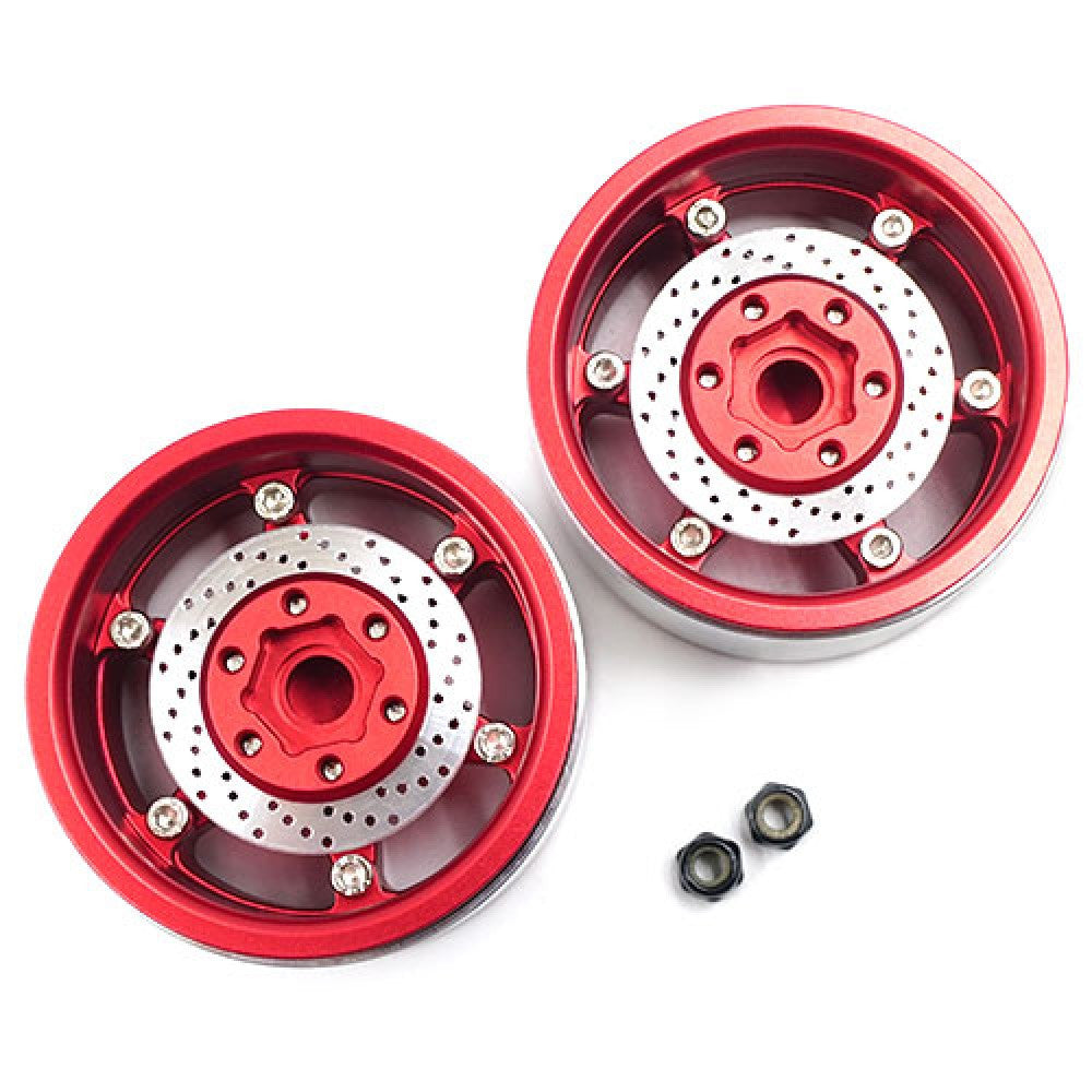 Yeah Racing 2 Jantes Crawler 1/10 alu Rouge Beadlock 1.9 CNC 6 branches avec disques