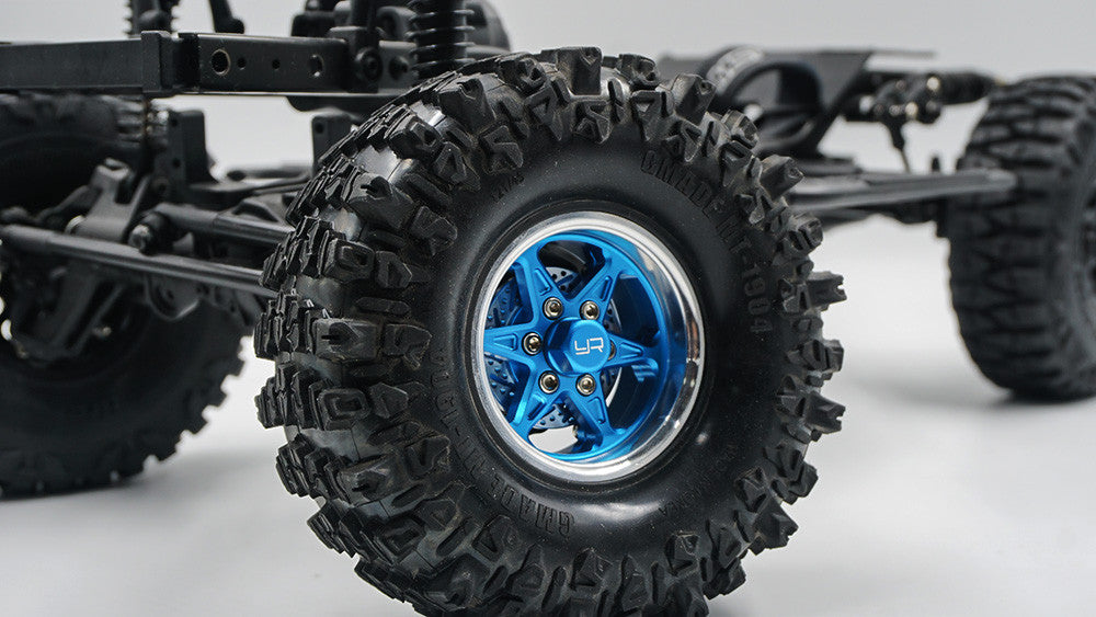 Yeah Racing 2 Jantes Crawler 1/10 alu Rouge Beadlock 1.9 CNC 6 branches avec disques