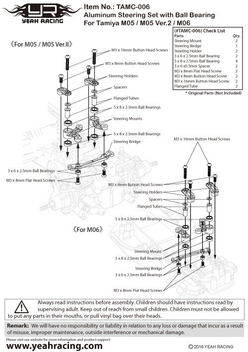 Jeu de direction en alu avec roulement à billes pour Tamiya M05 M06 Yeah Racing