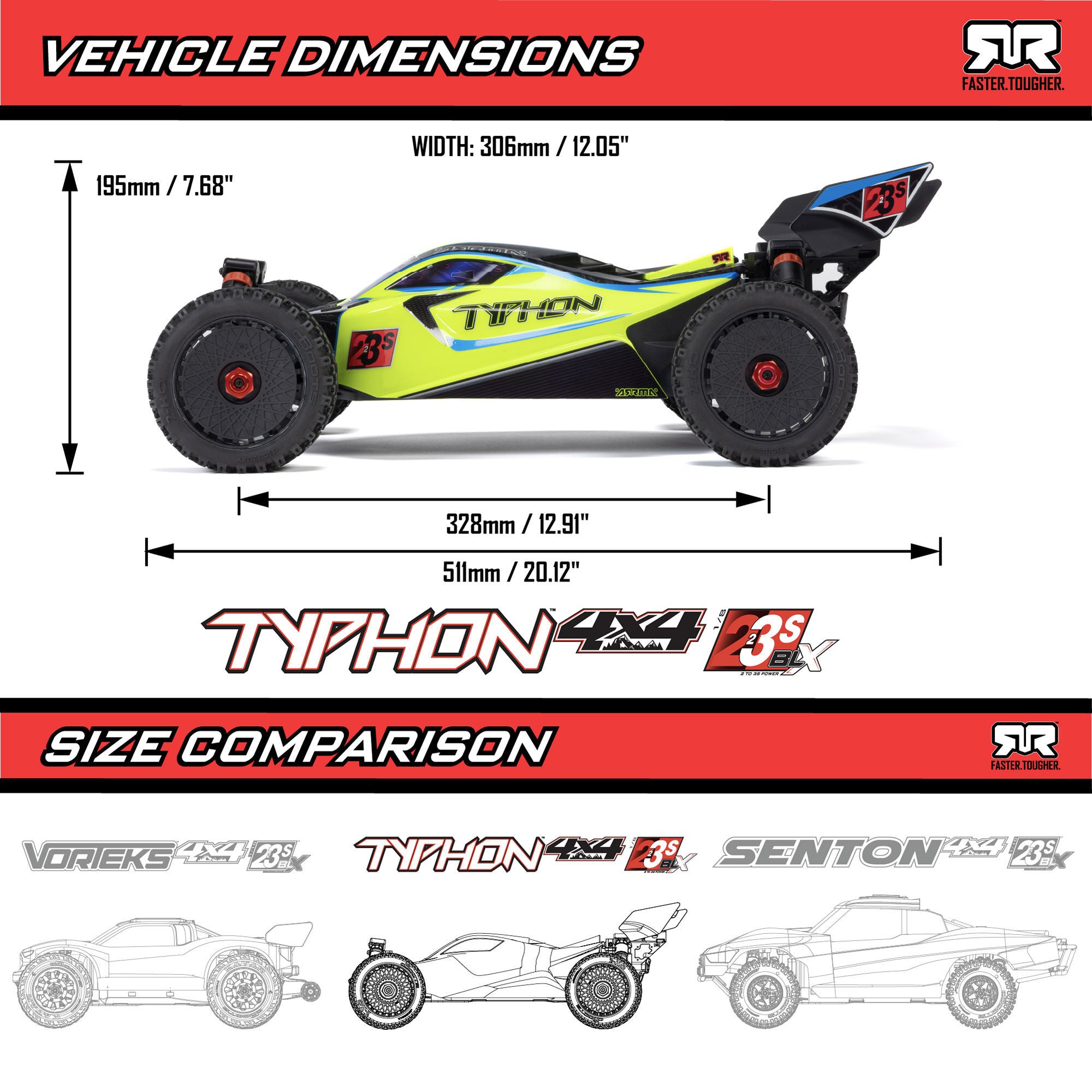 Arrma Buggy 4X4 Typhon brushless 223S BLX 1/8 avec DSC RTR jaune - ARA4306V4T2