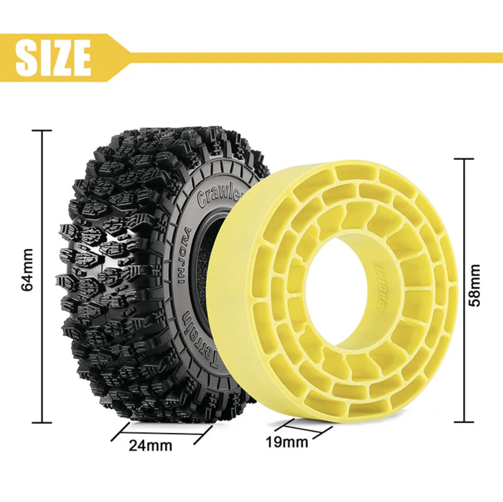 4 pneus + inserts en caoutchouc silicone INJORA 1,0 64*24mm Combo (x4) - YQT-1011-1064YE"