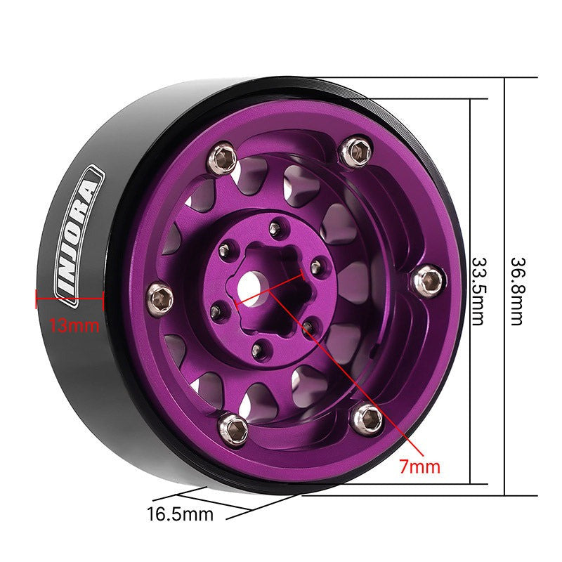4 jantes Beadlock en aluminium violet INJORA 1,3 pour crawler RC 1/24, 1/18 - YQW-1311PU"