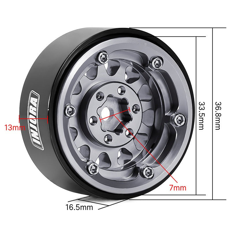 4 jantes Beadlock en aluminium gris anodisé INJORA 1,3 pour crawler RC 1/24, 1/18 - YQW-1311BG"