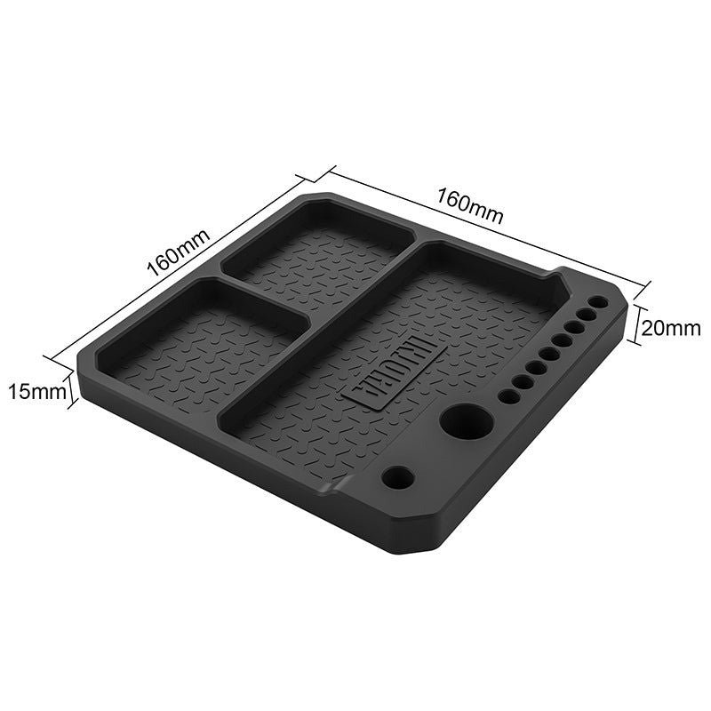 Plateau de pièces en silicone INJORA avec support à outils (160 x 160 mm) - TOOL-66