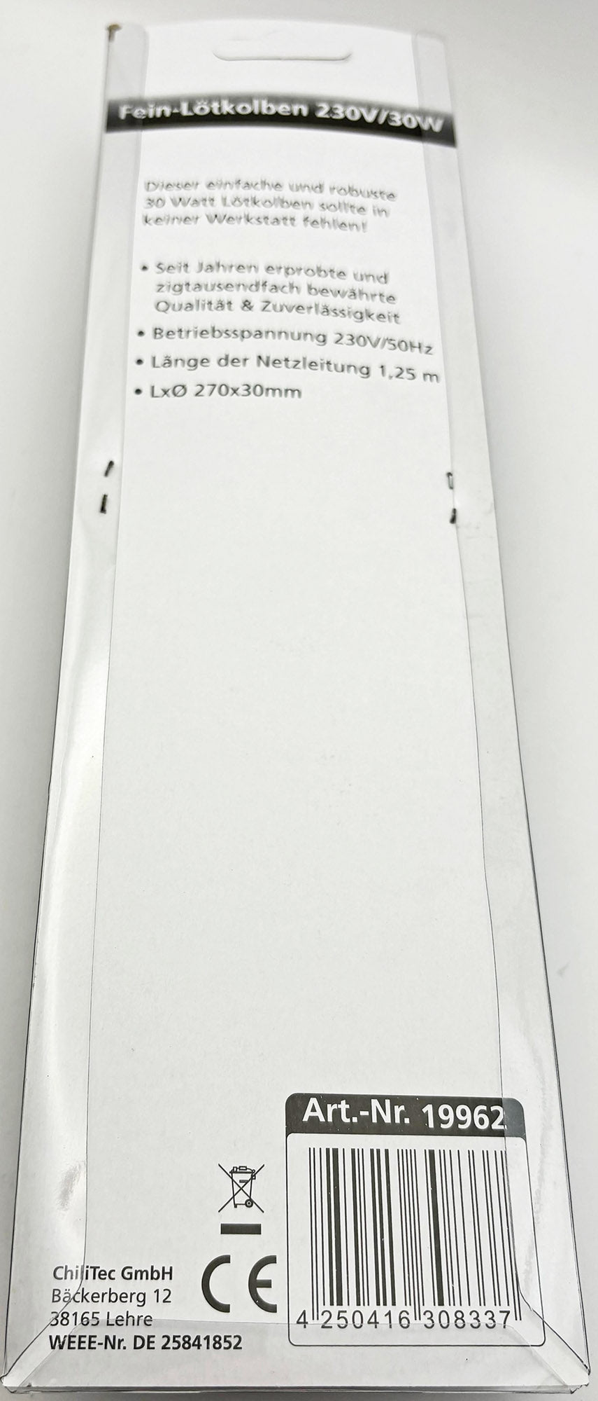 Fer à souder fin 230 V/30 W avec cordon d'alimentation de 1,25 m - 19962