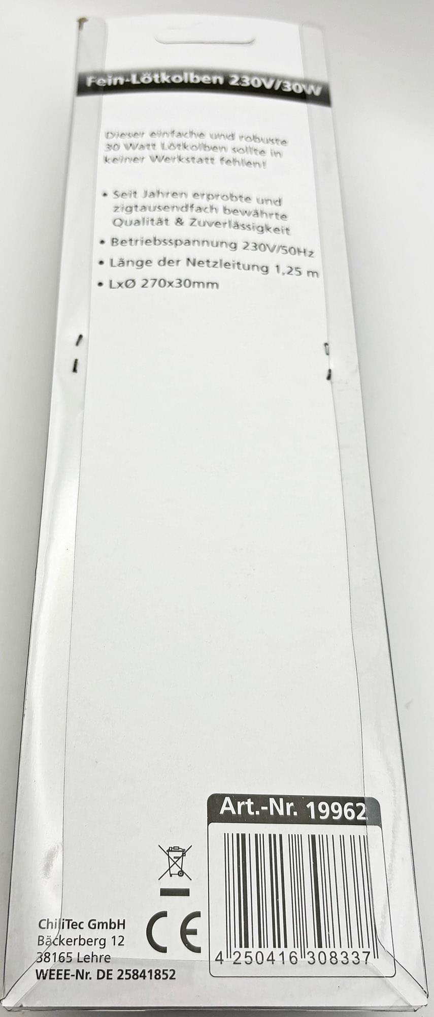 Fer à souder fin 230 V/30 W avec cordon d'alimentation de 1,25 m - 19962