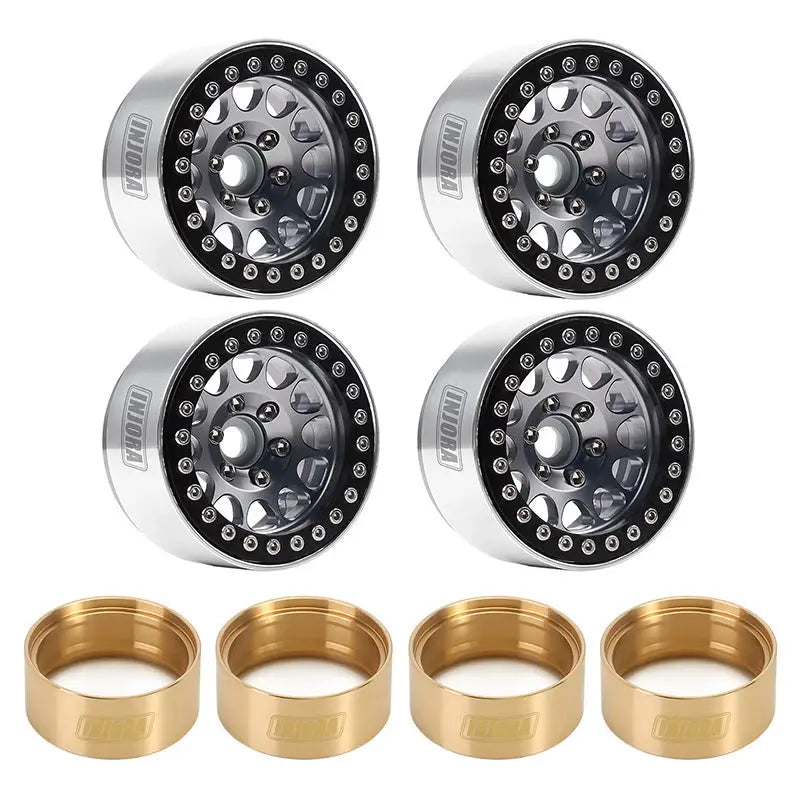 4 jantes Injora 1,9" gris en alliage d'aluminium Beadlock pour crawler RC 1/10