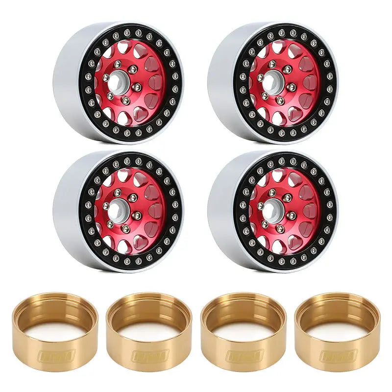 4 jantes Injora 1,9" rouge en alliage d'aluminium Beadlock pour crawler RC 1/10
