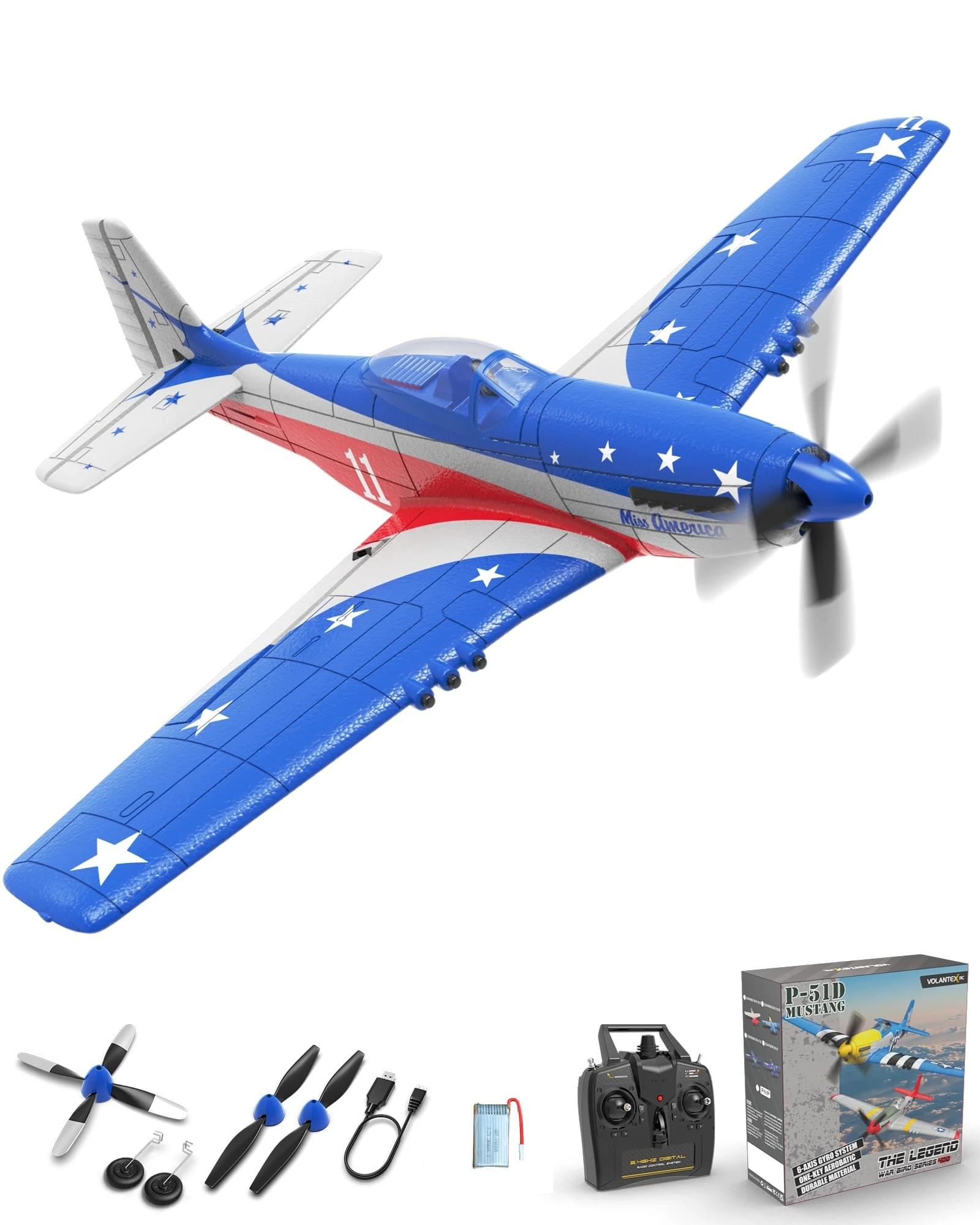 Avion RC débutant V761-5 Volantex Mustang édition América avec stabilisateur de vol