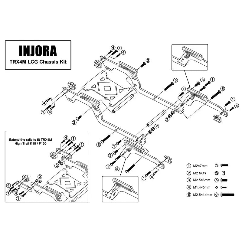 Kit de châssis universel INJORA LCG pour mise à niveau TRX4M 1/18 (aluminium) - Breizh Modélisme.
