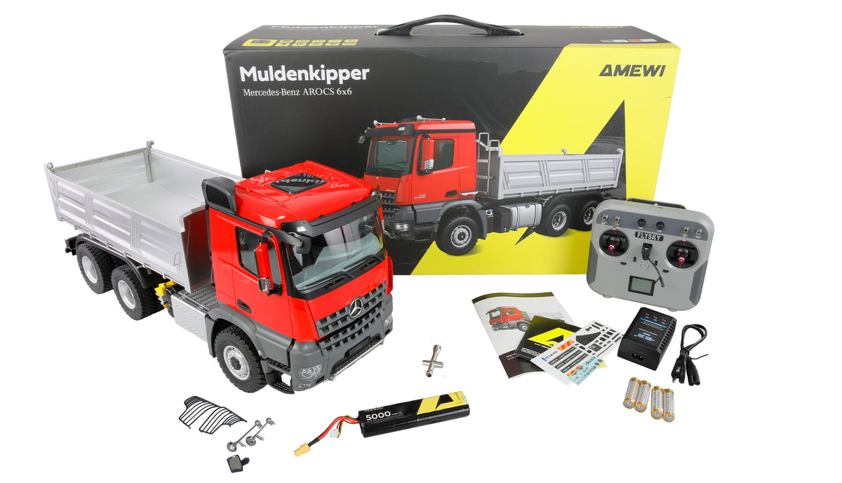 Camion de chantier RC full métal 6x6 Mercedes-Benz Arocs 1/14 rouge 22729 - Breizh Modélisme.