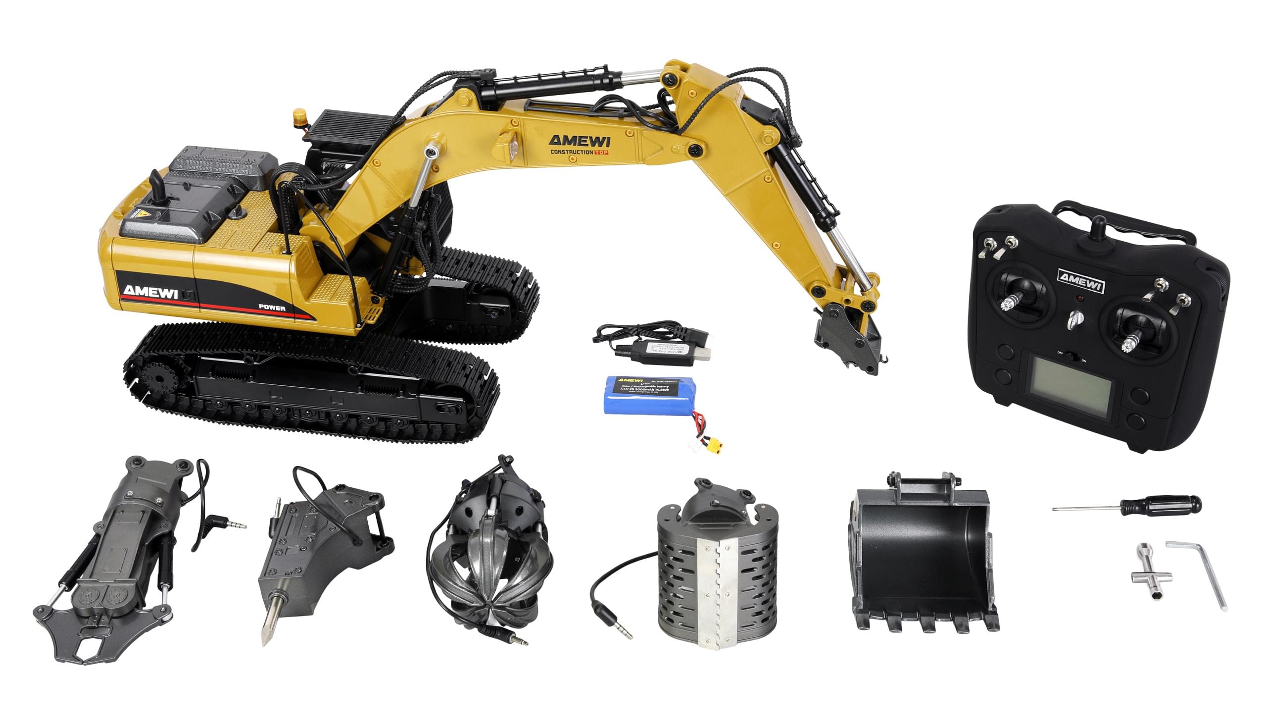 Pelleteuse en métal G705E 1:14 RTR jaune - 22732