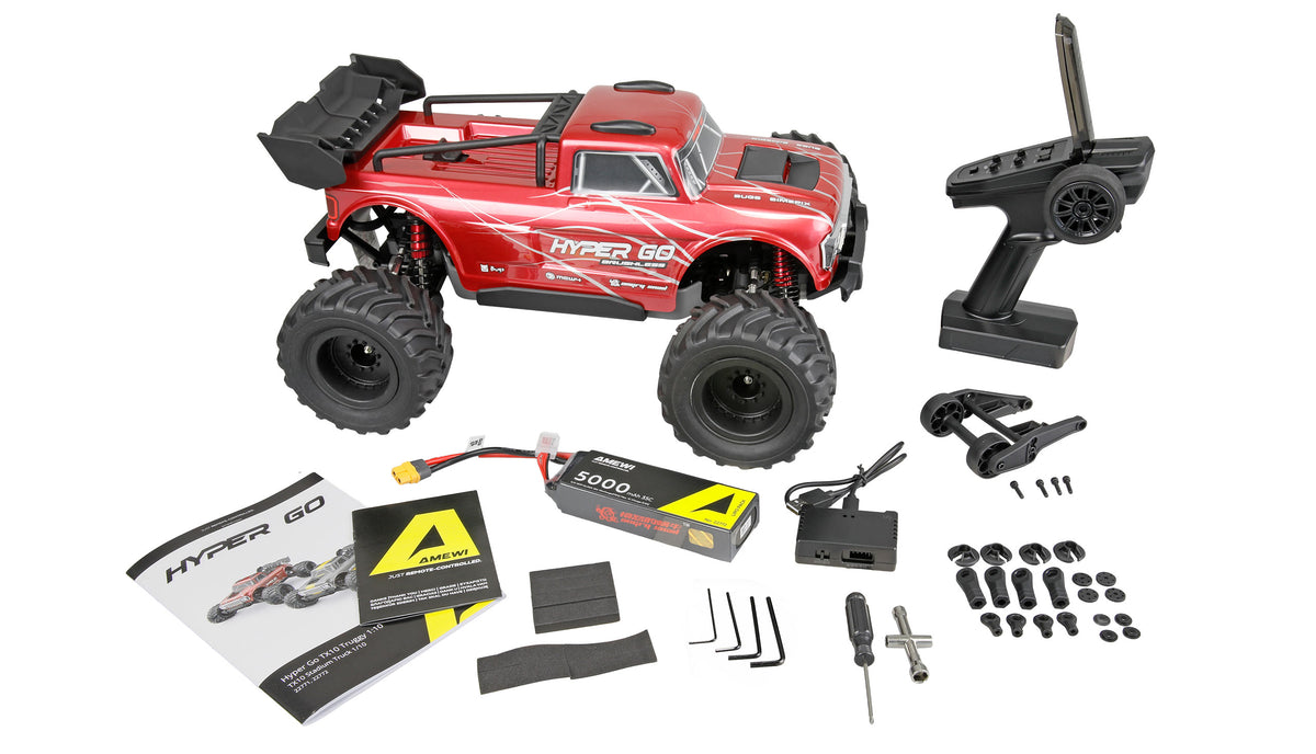 Monster truck brushless 4WD RTR MJX Hyper GO 10210 rouge 1/10 TX10 - Breizh Modélisme.