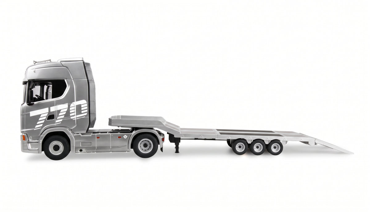 Amewi Scania 770S gris 1/18 avec remorque porte-engins RC - Breizh Modélisme.