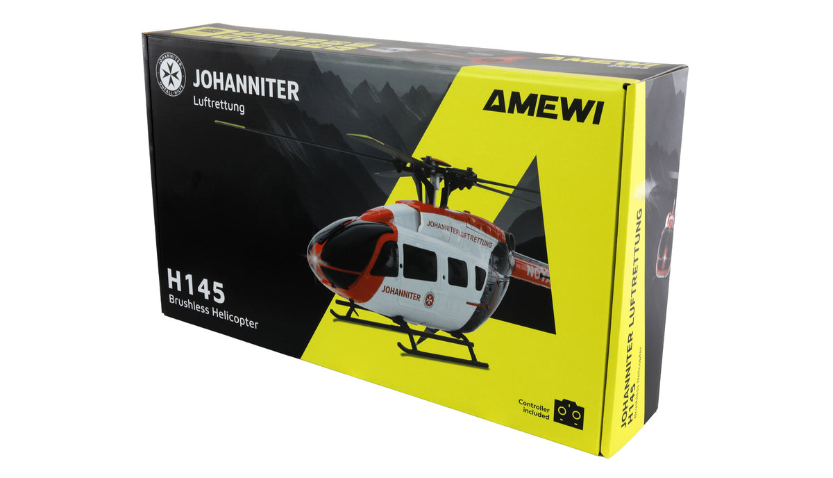 Hélicoptère RC Brushless Johanniter H145 Amewi – 6 Canaux 6G RTF, Rotor 5 Pales