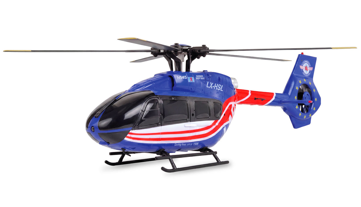 Hélicoptère RC Brushless Luxembourg Air Rescue H145 Amewi – 6 Canaux 6G RTF, Rotor 5 Pales - Breizh Modélisme.