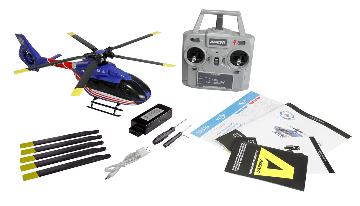 Hélicoptère RC Brushless Luxembourg Air Rescue H145 Amewi – 6 Canaux 6G RTF, Rotor 5 Pales - Breizh Modélisme.