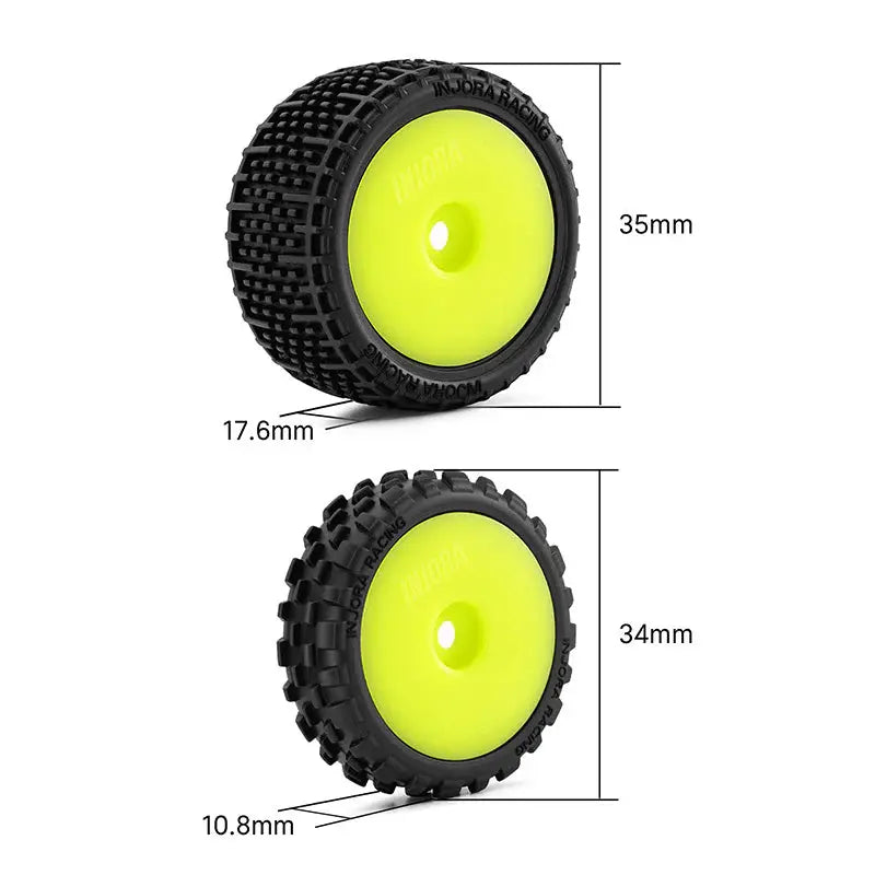 4 roues de Buggy Injora non collées Losi Micro-B 1/24 jaune - MBT03-YE