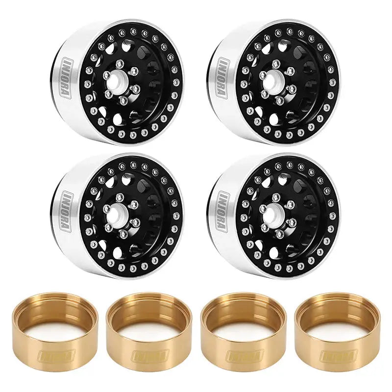 4 jantes Injora 1,9" noir en alliage d'aluminium Beadlock pour crawler RC 1/10