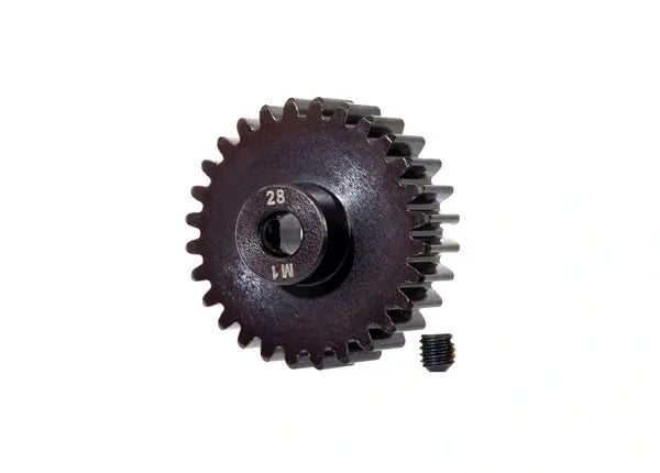 Pignon 28 dents 1,0 m pour arbre de 5 mm (usiné, trempé) - Traxxas 6467 - Breizh Modélisme.
