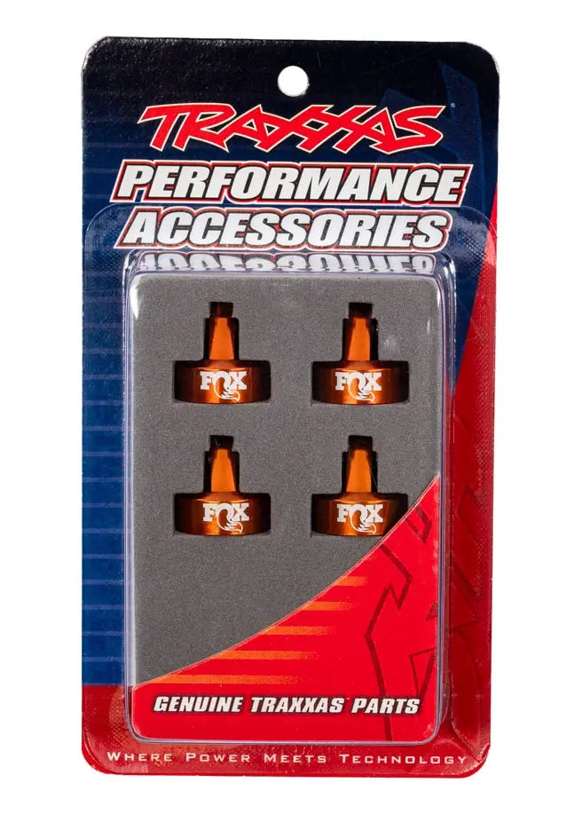 Bouchons d'amortisseurs en aluminium orange Fox GTR (4) - Traxxas 8465 - Breizh Modélisme.