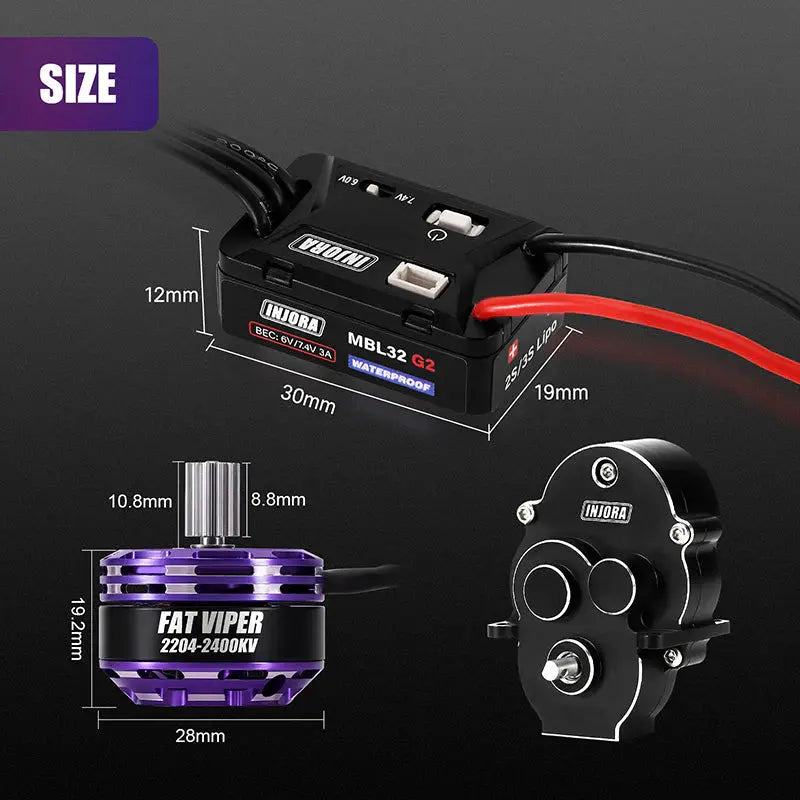 ESC brushless étanche MBL32 G2 et moteur 2204 Fat Viper pour 1/18 TRX4M - MBL32G2-INM17 - Breizh Modélisme.