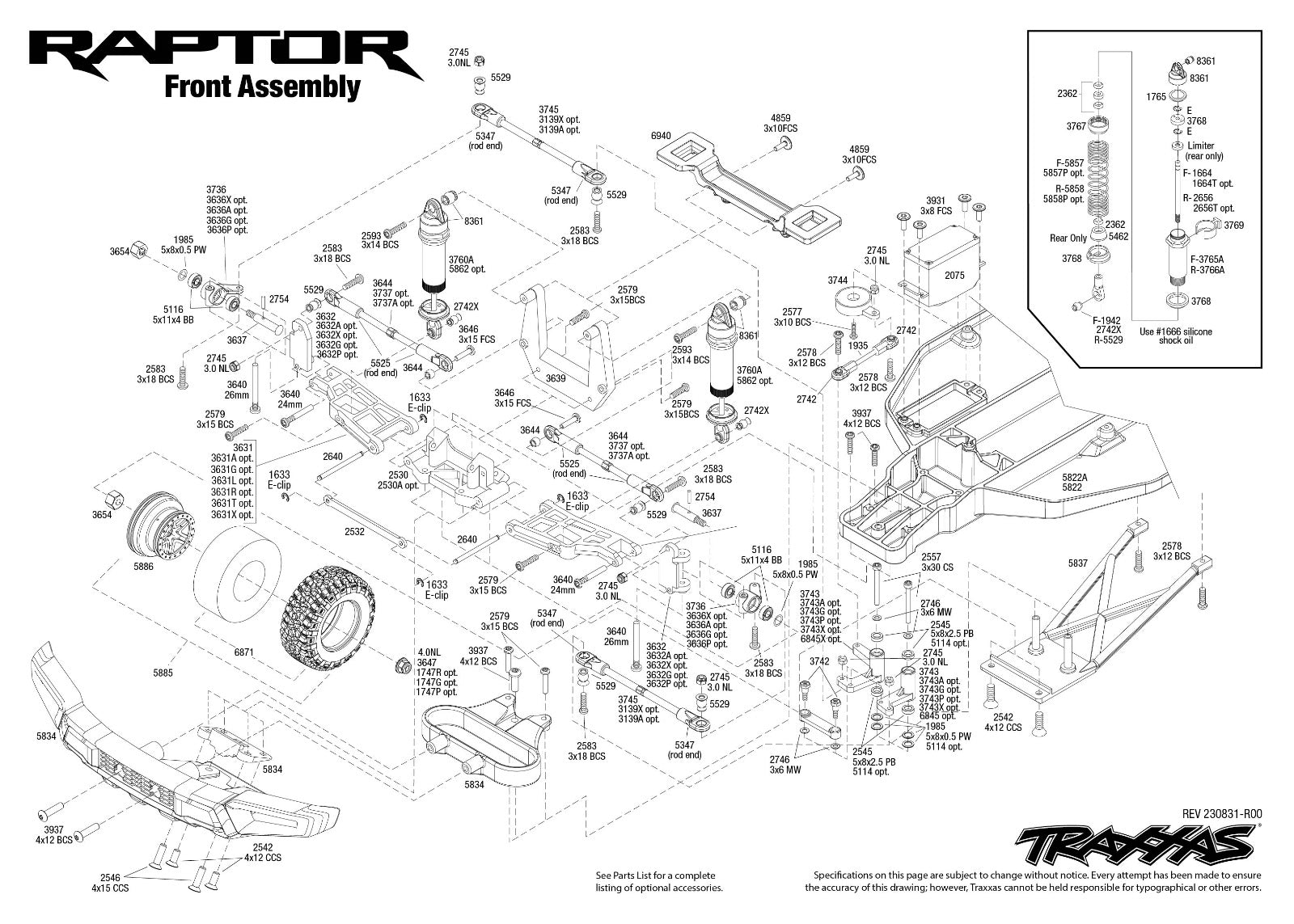 Traxxas Ford Raptor F-150 FOX 4X2 charbon clipless - 58094-8-FOX