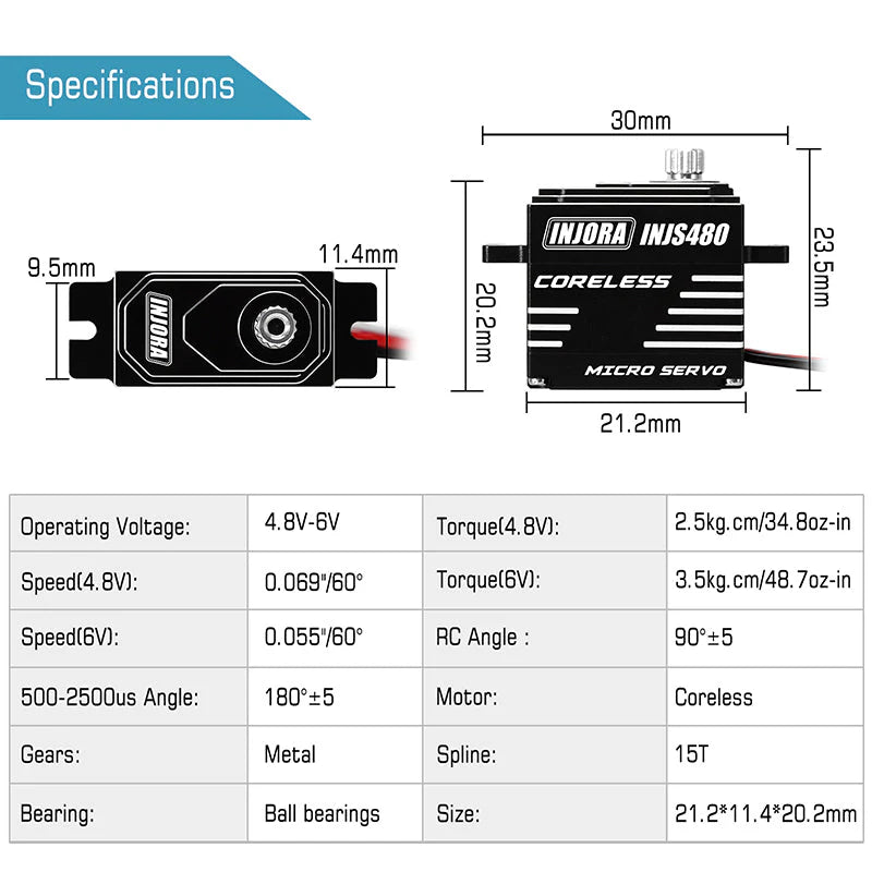 Micro servo sans noyau pour 1/24 Axial SCX24 - INJS480A-BK