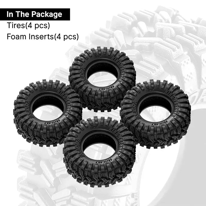 4 pneus Injora 0.7" 35*14mm King Trekker pour 1/30 SCX30