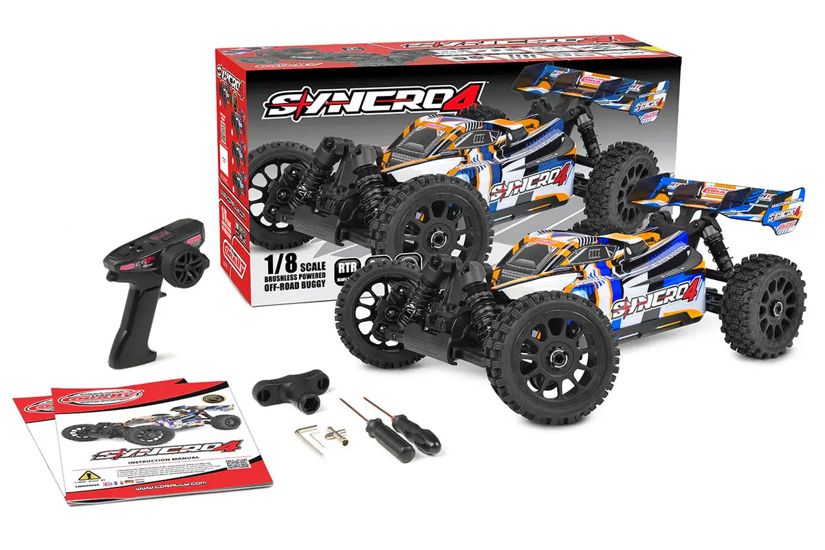 Corally Syncro-4 orange – Buggy RC 1/8 4x4 Brushless RTR – C-00295-O - Breizh Modélisme.