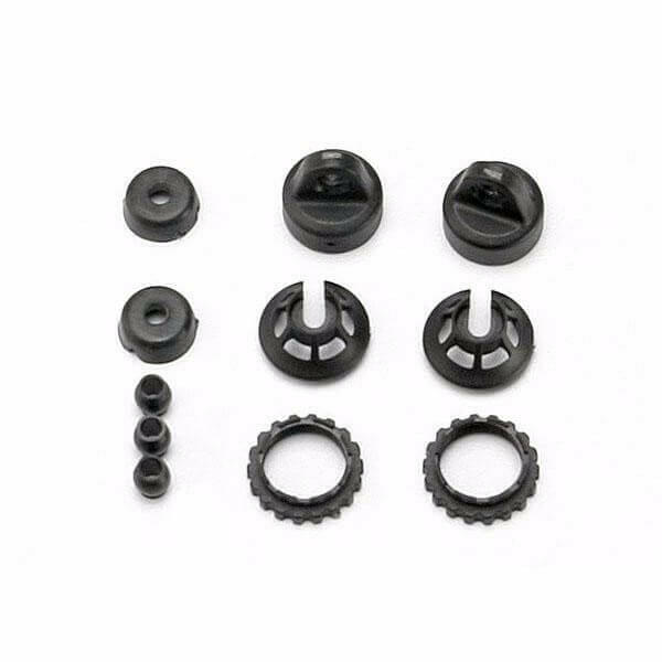 Bouchons d'amortisseurs + molettes + coupelles + billes de rotule (2) - Traxxas 7065 - Breizh Modélisme.
