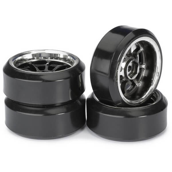 4 roues Drift AV/ARR LP 9 battons/Profile C" noir/chromé 1/10 - Absima 2510045"