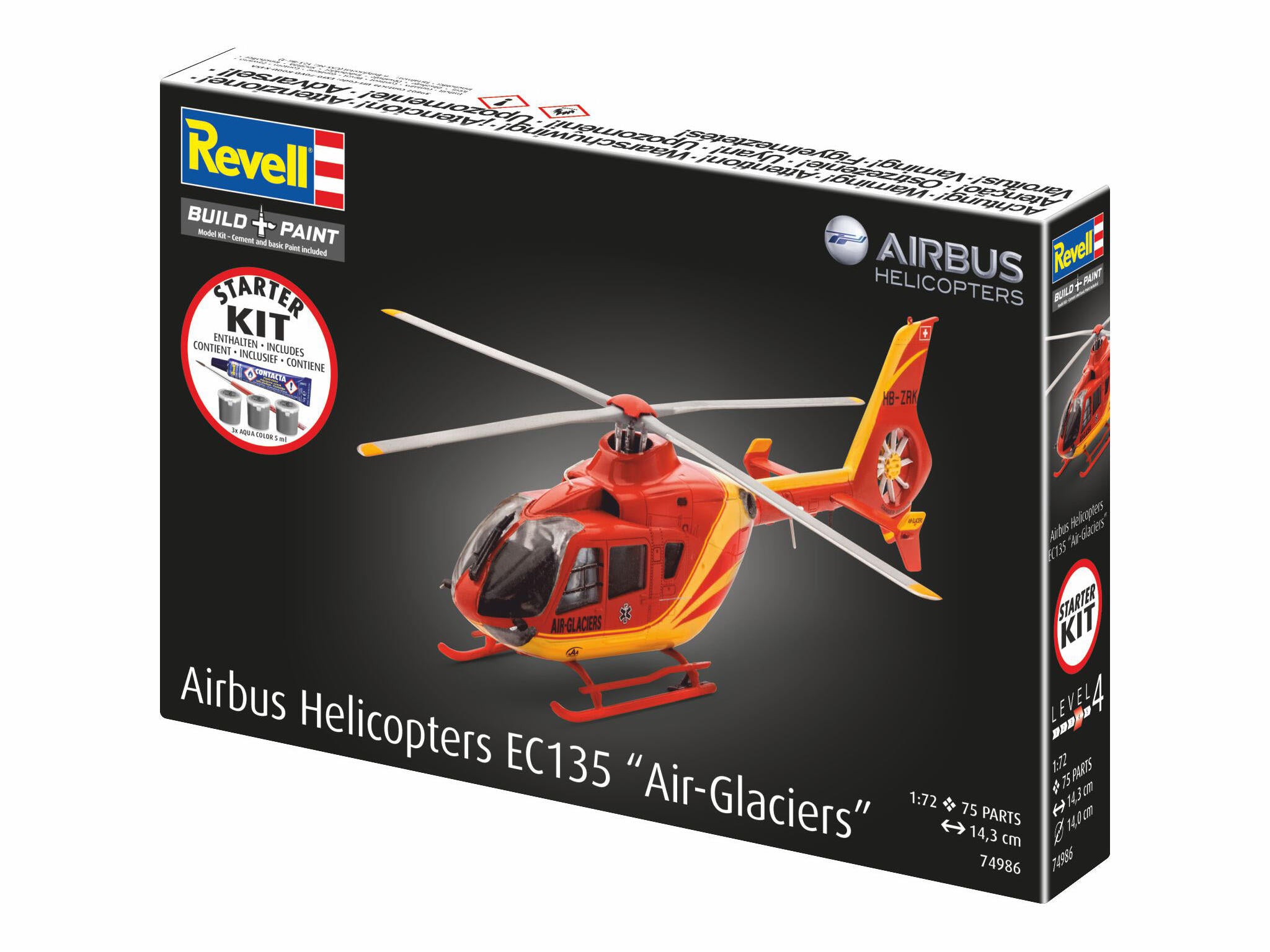 Maquette Revell Starter kit 74986 Airbus Helicopters EC135 "Air-Glaciers avec accessoires de base