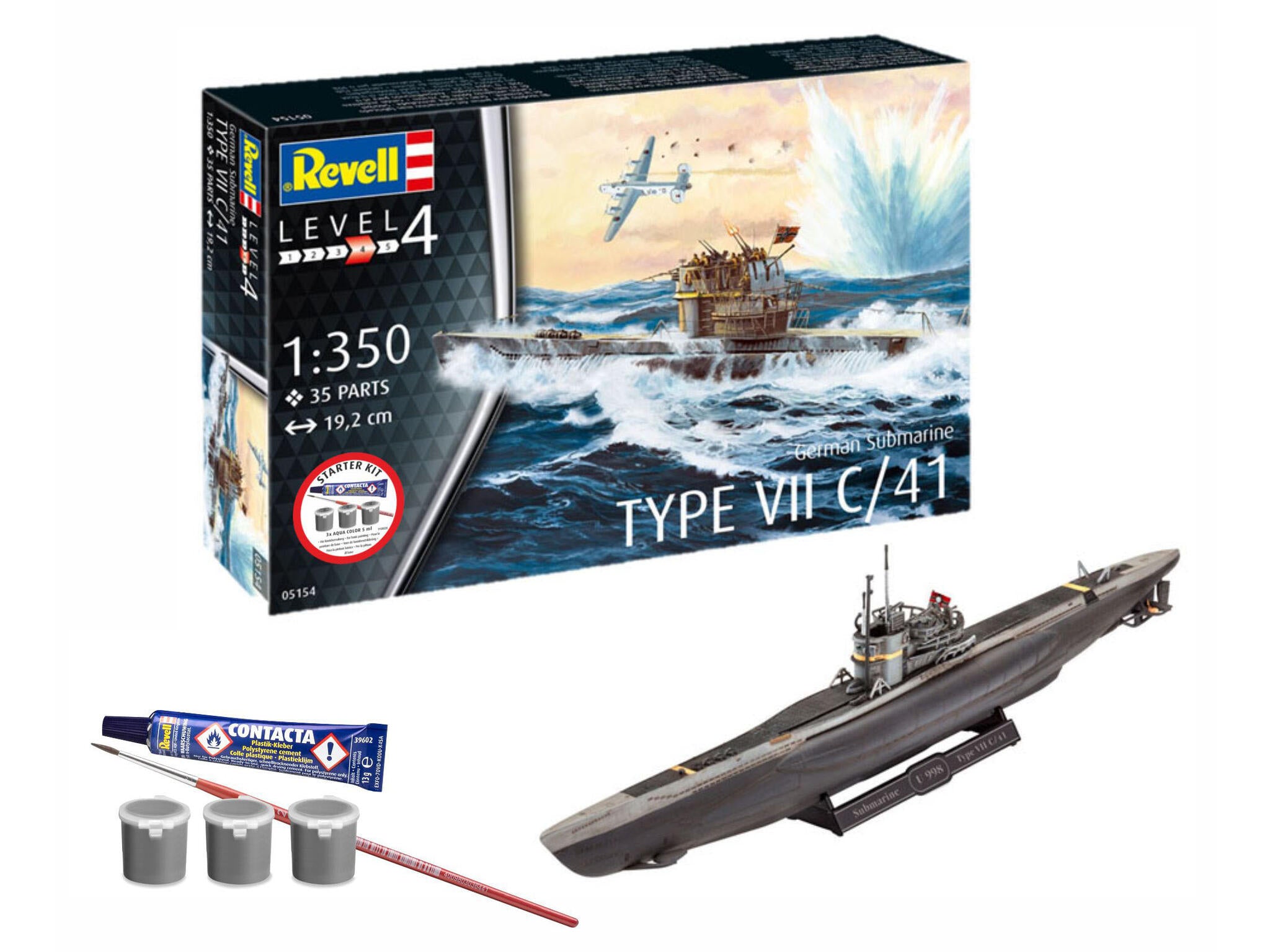 Maquette Revell Starter kit 75154 sous marin Allemand VII C/41 avec accessoires de base