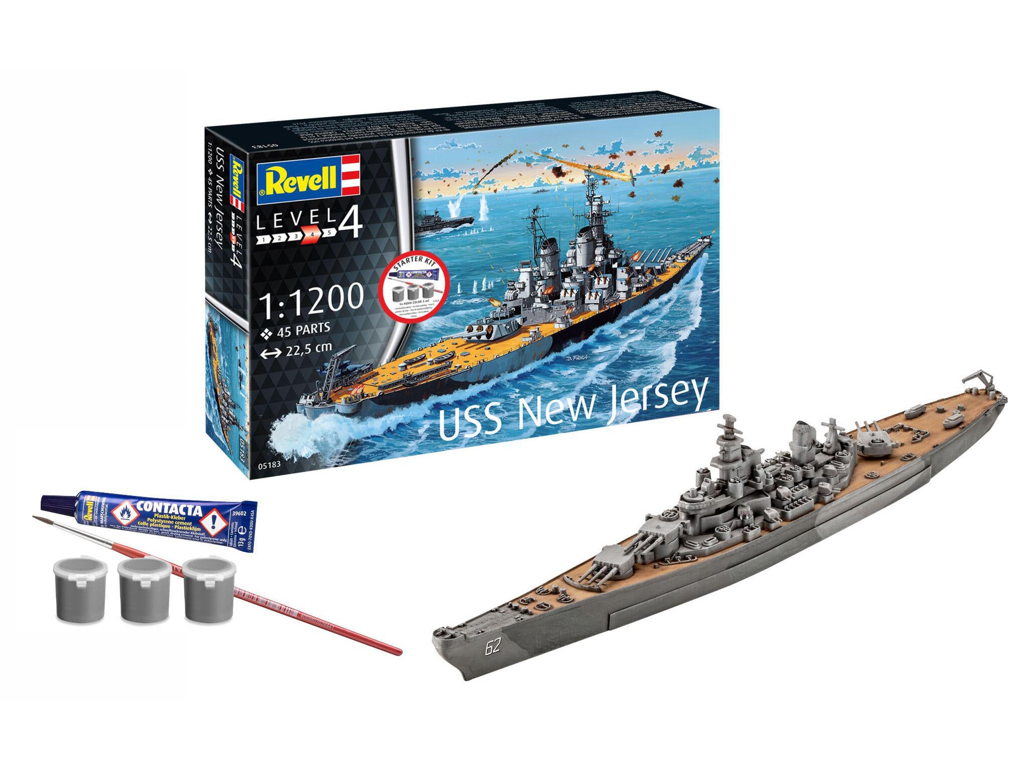 Maquette Revell Starter kit 75183 Battleship USS New Jersey avec accessoires de base