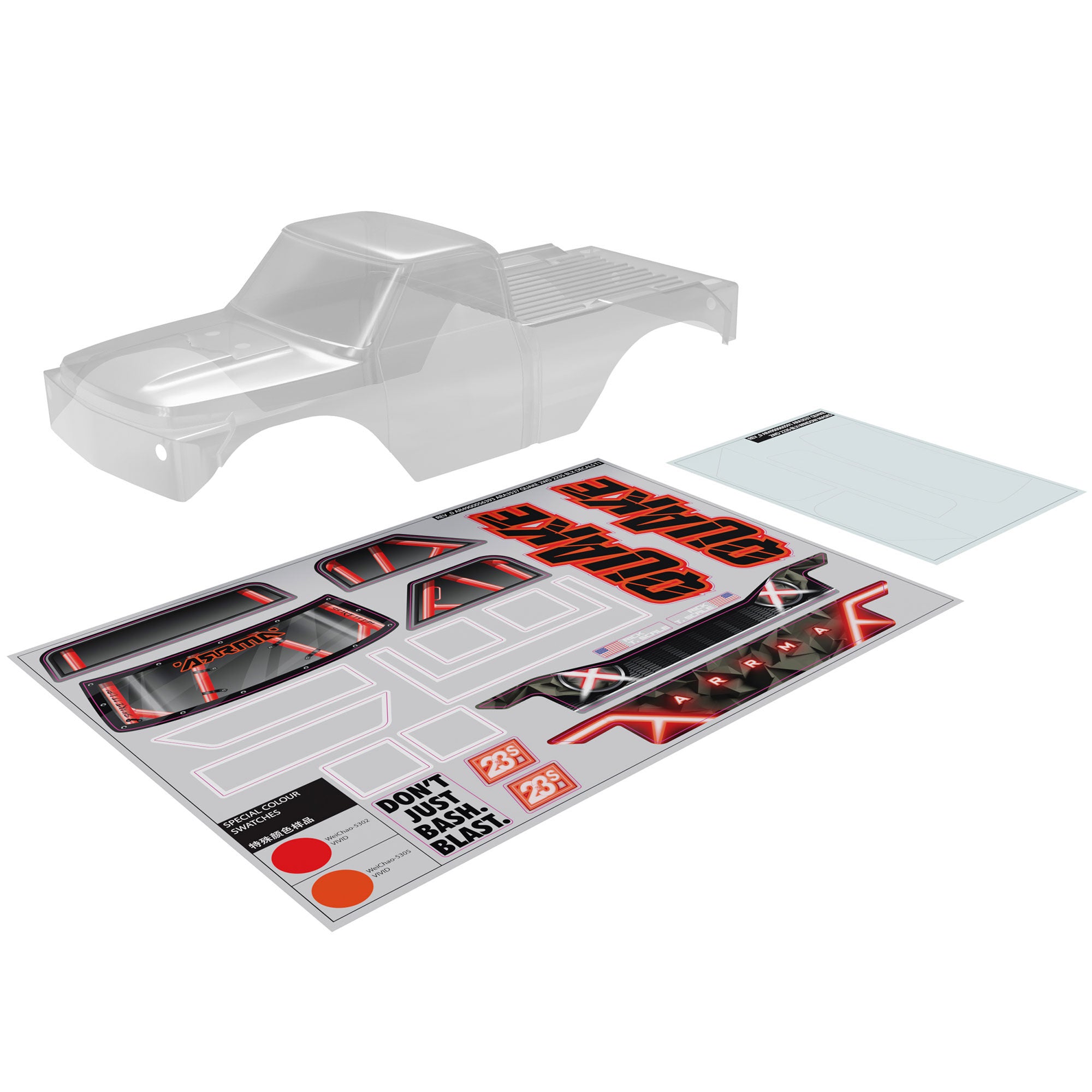 Carrosserie transparente QUAKE (avec décalcomanies et autocollant) - ARA-2870