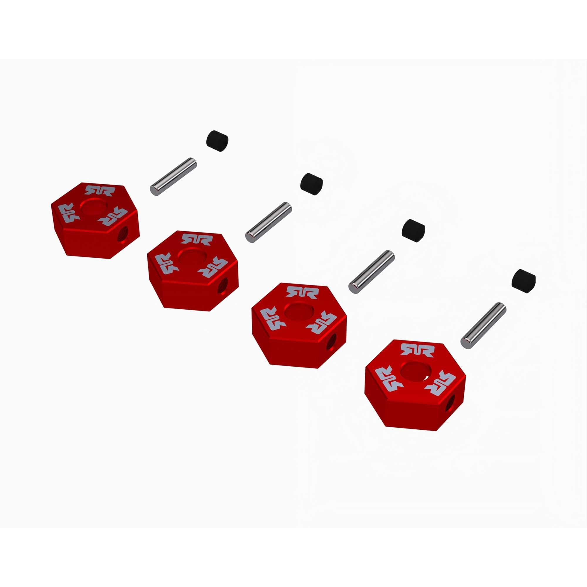 Jeu de 4 hexagones de roue de 12 mm métal rouge - ARA-2982
