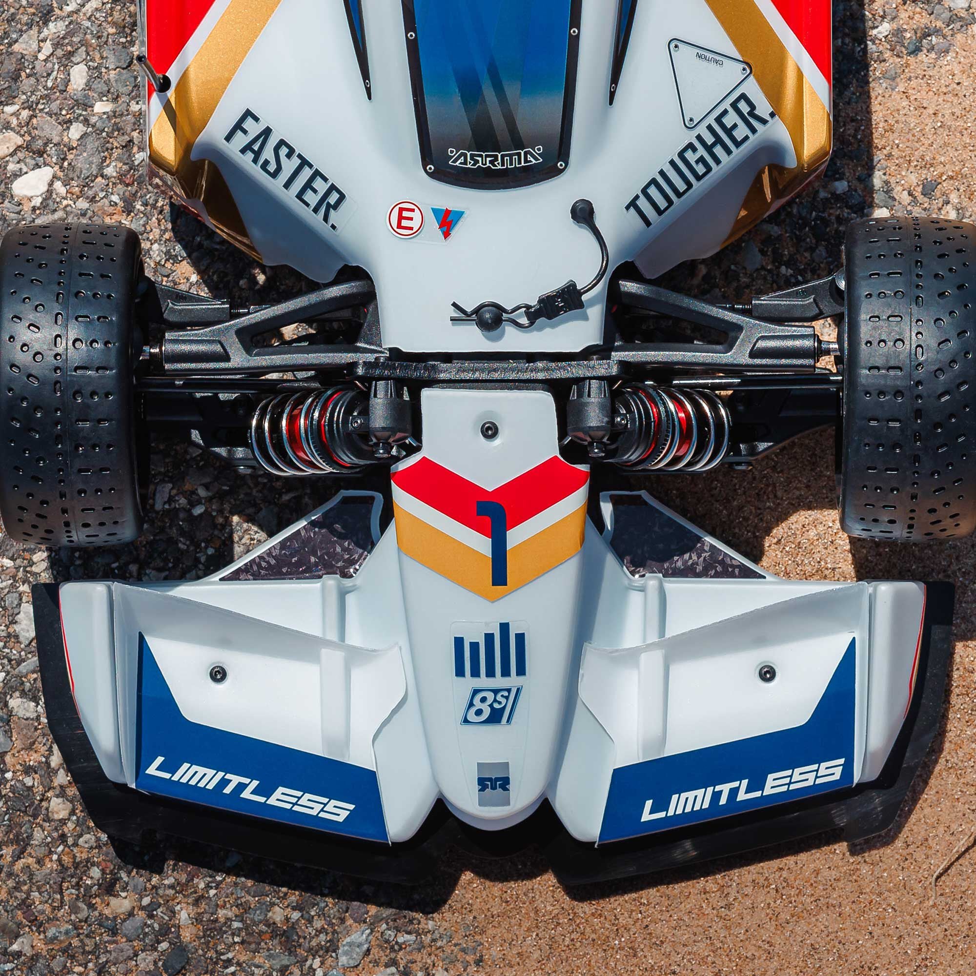 Formule 1 Limitless ARRMA 1/7 8S AVC 4X4 RTR Brushless Blanc/Bleu - ARA7816T2