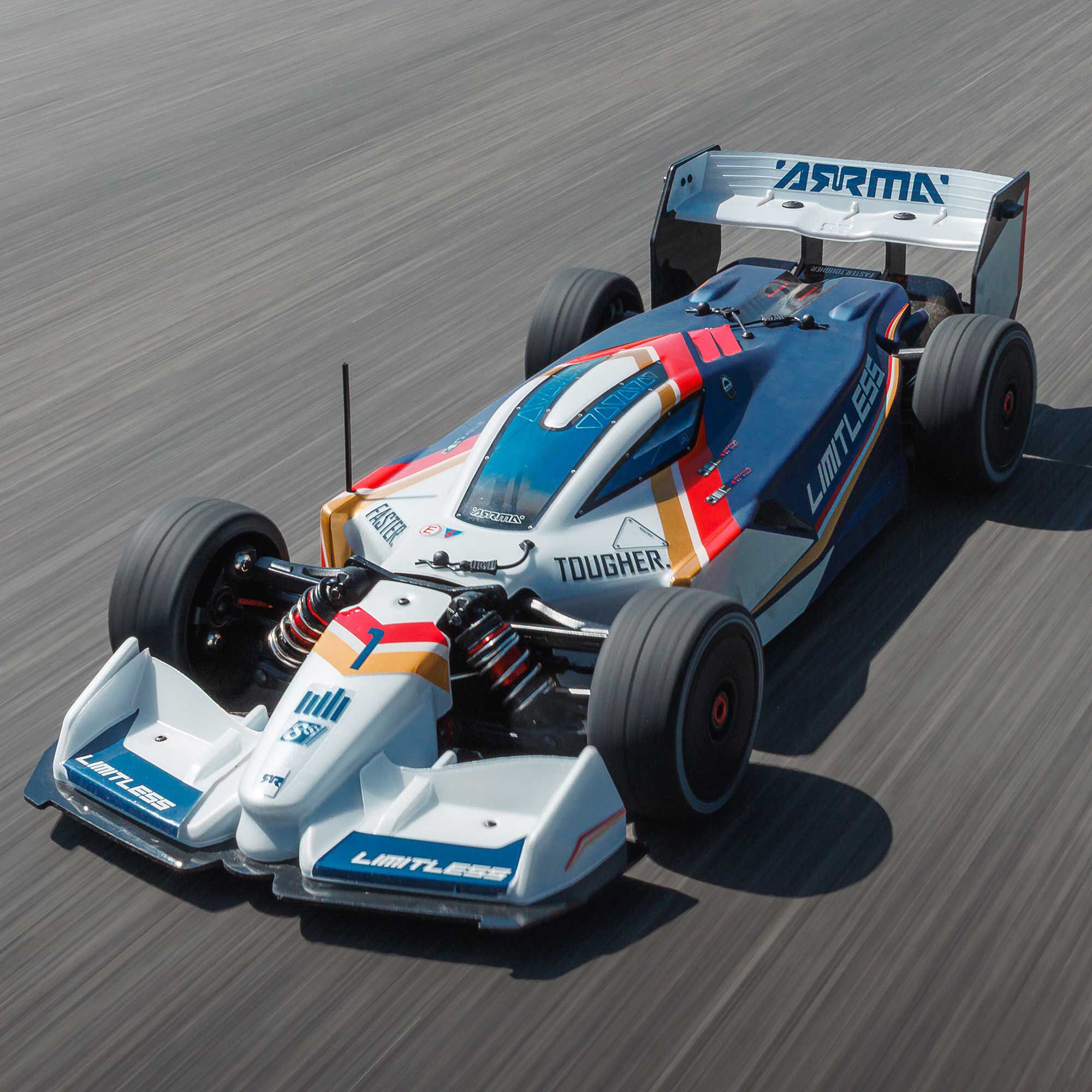 Formule 1 Limitless ARRMA 1/7 8S AVC 4X4 RTR Brushless Blanc/Bleu - ARA7816T2