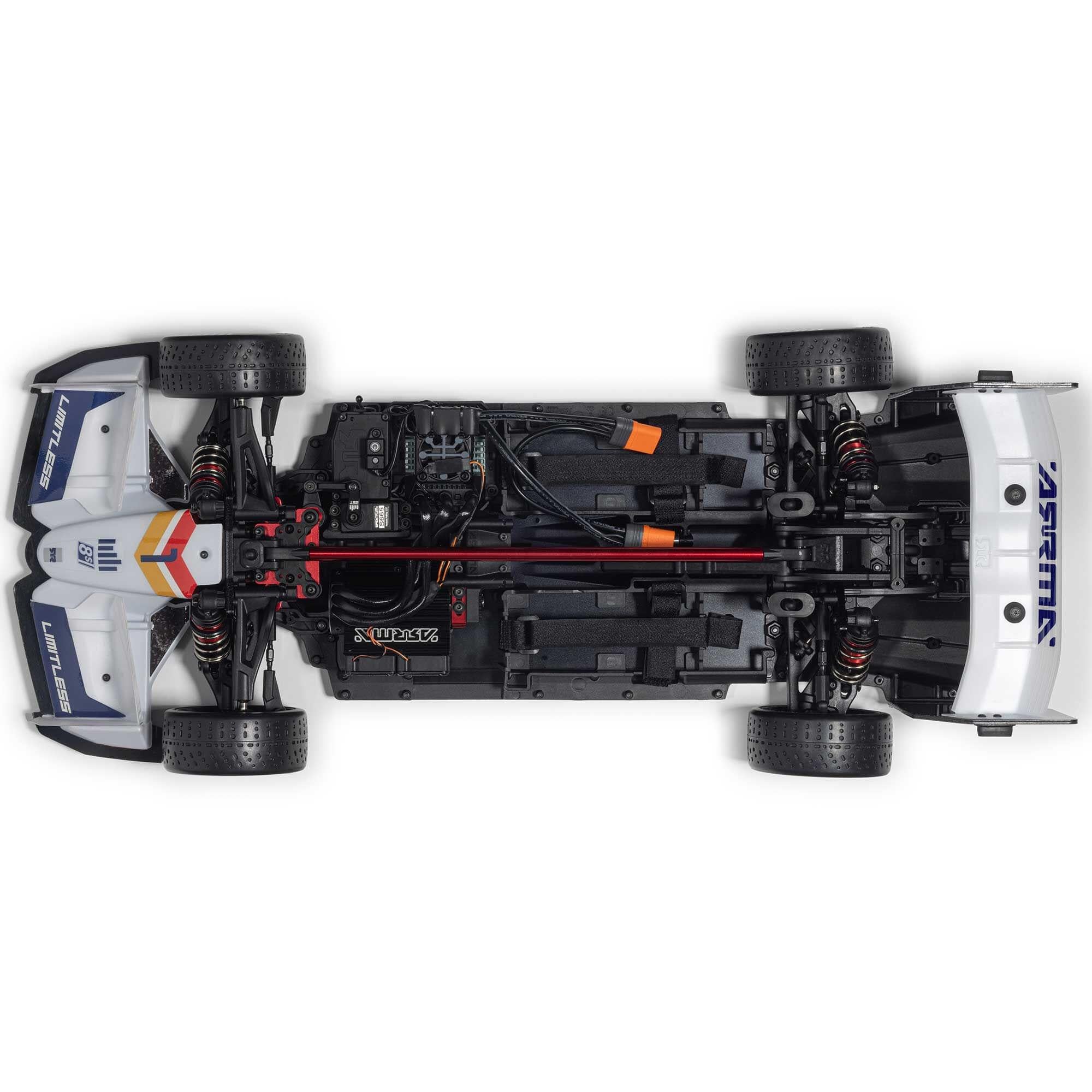 Formule 1 Limitless ARRMA 1/7 8S AVC 4X4 RTR Brushless Blanc/Bleu - ARA7816T2