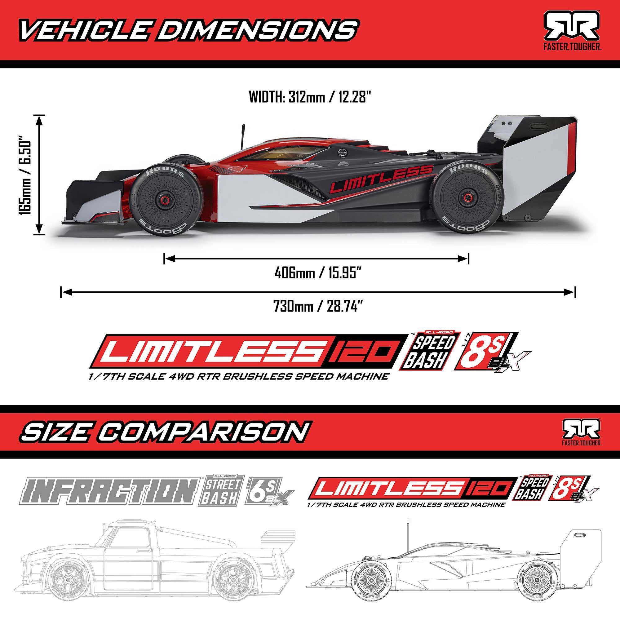 Formule 1 Limitless ARRMA 1/7 8S AVC 4X4 RTR Brushless Rouge/Noir - ARA7816T1
