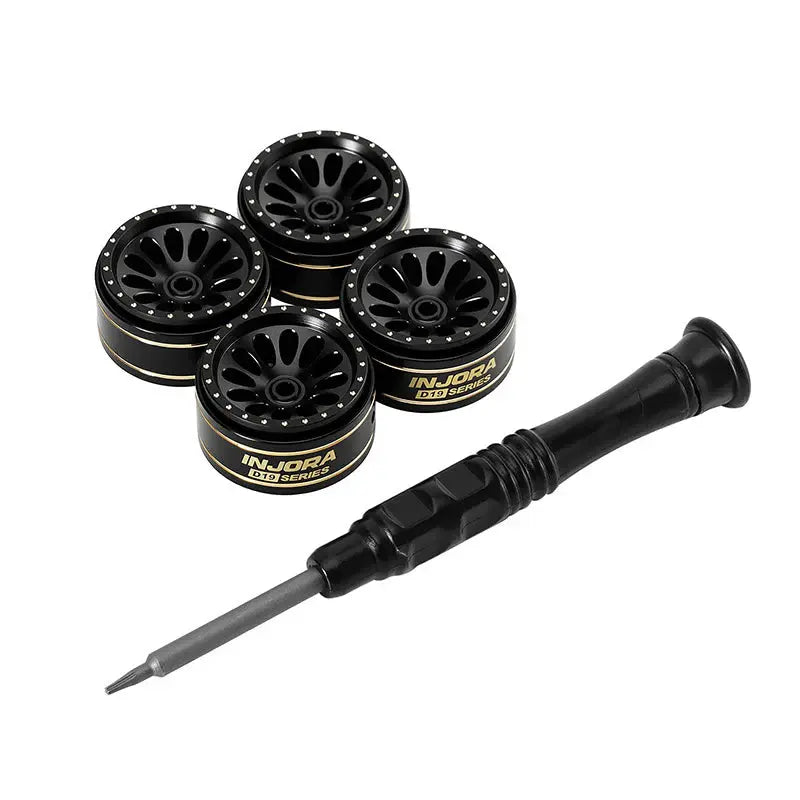 4 jantes en laiton noir ondulé Injora 0,7" D19 pour 1/30 SCX30 (W7005)