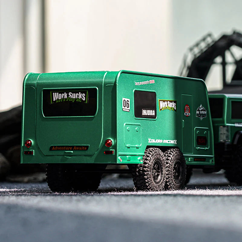Remorque de camping-car vert INJORA avec attelage pour 1/18 TRX4M - AX-TC09GN - Breizh Modélisme.
