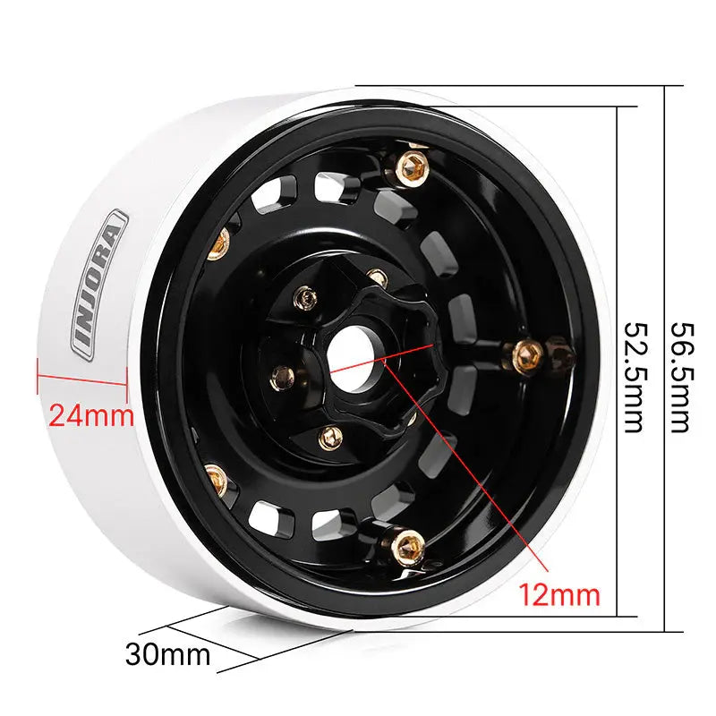 4 jantes INJORA 1,9" noir en aluminium CNC pour crawlers RC 1/10 (W1903)