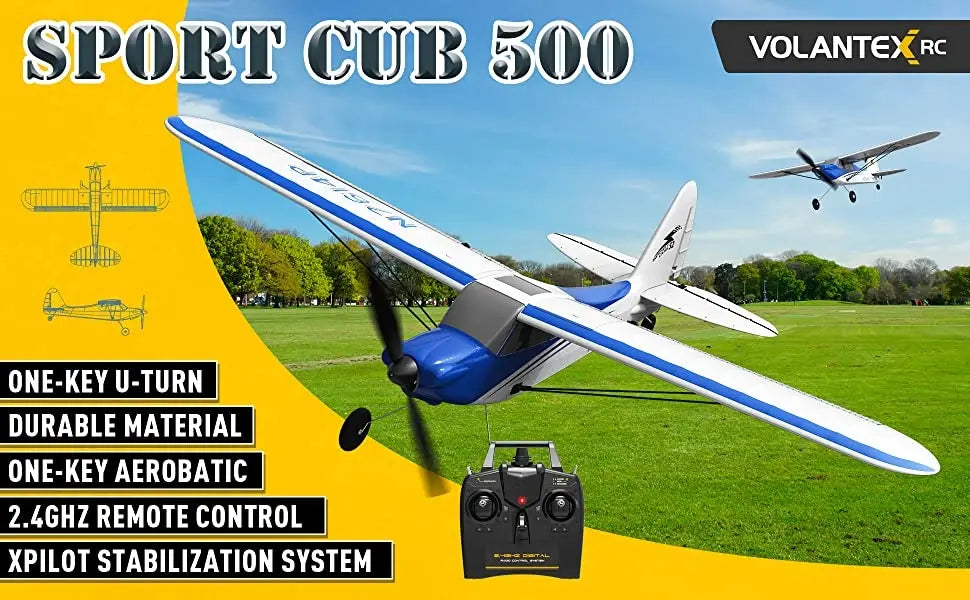 Avion RC débutant V761-4 Volantex Sport CUB 500 4CH avec stabilisateur de vol bleu