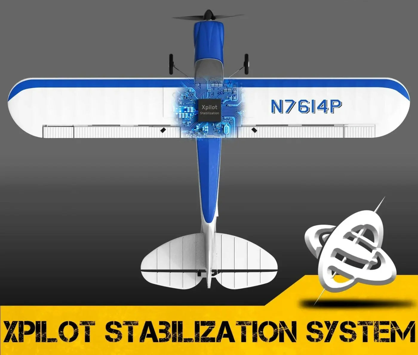 Avion RC débutant V761-4 Volantex Sport CUB 500 4CH avec stabilisateur de vol bleu