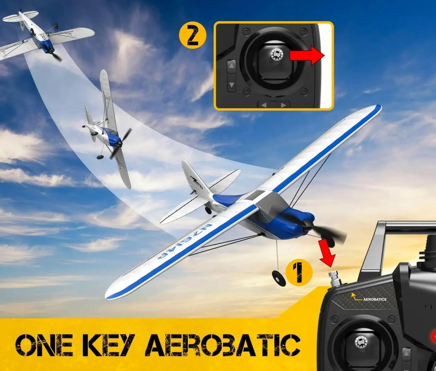 Avion RC débutant V761-4 Volantex Sport CUB 500 4CH avec stabilisateur de vol bleu
